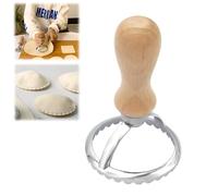 Ravioli Stamp Maker Cutter with Wood Handle, Fluted Edge Ravioli Maker Press, Manual Pasta Molds Stamps Pasta Cutter Wheel (Round)