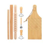 Ravioli Stamp - Manual Wooden Food Grade Logic Station, 7 Pieces Pasta Making Kit, Dumpling Rolling Pin, Wooden Accessory Case Board | for Kitchen Cooking Home Restaurant Commercial