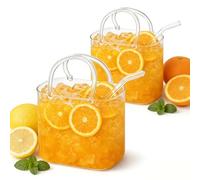Ravionelle 2026 Creative Purse Glasses for Drinks with Straw, Cute Handbag Shaped Cup, Multifunctional Fish Tank Vase Drinkware for Juice Tea Fruit Drinks (2pcs)