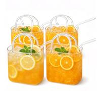 Ravionelle 2026 Creative Purse Glasses for Drinks with Straw, Cute Handbag Shaped Cup, Multifunctional Fish Tank Vase Drinkware for Juice Tea Fruit Drinks (4pcs)