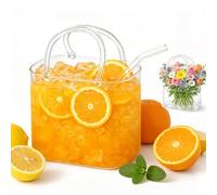 Ravionelle 2026 Creative Purse Glasses for Drinks with Straw, Cute Handbag Shaped Cup, Multifunctional Fish Tank Vase Drinkware for Juice Tea Fruit Drinks (1pcs)