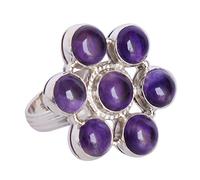 Ravishing Impressions 925 Silver Amethyst Ring 7mm Round Purple Cabochon Bezel Adjustable Handmade Natural Stone Jewelry Boho Statement Gift for Women Size- 6_L 1/2_52 (16.60)