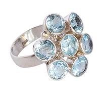 Ravishing Impressions 925 Silver Blue Topaz Ring 7x7mm Oval Faceted Bezel Adjustable Handmade Gemstone Jewelry Boho Fashion Gift for Women Unique Design Size- 8_P 1/2_57 (18.1)