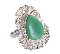 Ravishing Impressions 925 Silver Chrysoprase Ring 15x10mm Pear Cabochon Green Bezel Adjustable Natural Gemstone Handmade Jewelry Boho Fashion Gift for Her Size- 7.5_O 1/2_56 (17.80)