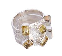 Ravishing Impressions 925 Silver Citrine Ring 6x4mm Rectangle Yellow Faceted Gemstone Bezel Adjustable Handmade Boho Jewelry Natural Stone Gift for Women Fashion Size- 6.5_M 1/2_53 (16.9)