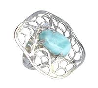 Ravishing Impressions 925 Silver Larimar Ring 15x9mm Pear Blue Cabochon Prong Adjustable Handmade Gemstone Jewelry Boho Statement Ring Gift for Women Size- 11_V 1/2_65 (20.7)