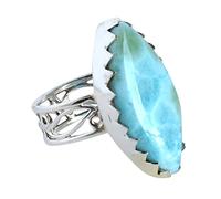 Ravishing Impressions 925 Silver Larimar Ring 26x13mm Marquise Cabochon Blue Bezel Adjustable Natural Gemstone Handmade Jewelry Boho Gift for Women Unique Size- 6.5_M 1/2_53 (16.9)
