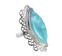 Ravishing Impressions 925 Silver Larimar Ring 28x14mm Marquise Cabochon Blue Bezel Adjustable Handmade Boho Jewelry Natural Gemstone Gift for Her Size - 11_V 1/2_65 (20.7)
