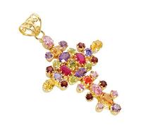 Ravishing Impressions 925 Silver Multi-Gemstone Cross Pendant Necklace - Spiritual Jewelry - Handcrafted Christian Symbol Yellow Gold Plated