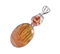 Ravishing Impressions 925 Silver Picasso Jasper & Champagne Quartz Pendant Necklace - Creativity & Elegance Crystal Jewelry - Handcrafted Pendant with Chain