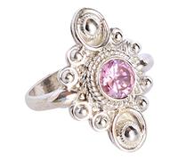 Ravishing Impressions 925 Silver Pink Quartz Ring 7mm Round Faceted Pink Gemstone Bezel Adjustable Handmade Boho Jewelry Natural Stone Gift for Women Size- 7_N 1/2_54 (17.20)