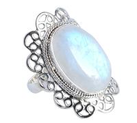 Ravishing Impressions 925 Silver Rainbow Moonstone Ring 25x12mm Oval White Cabochon Bezel Adjustable Boho Jewelry Handmade Gift for Women Size- 11_V 1/2_65 (20.7)