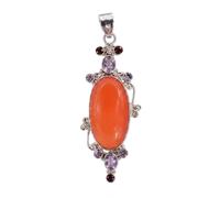 Ravishing Impressions 925 Sterling Silver Agate Amethyst Garnet Pendant Bezel Set Oval Natural Orange Gemstone Handmade Artisan Statement Women's Fashion Jewelry