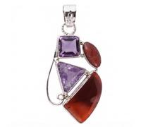 Ravishing Impressions 925 Sterling Silver Amethyst Agate Pendant White Rhodium Plated Bezel Set Triangle Fancy Cut Purple Natural Gemstone Handmade Women's Statement Jewelry