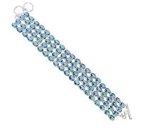 Ravishing Impressions 925 Sterling Silver Aqua Quartz Bracelet 9.2 Inches White Rhodium Plated Oval 7x5mm Faceted Bezel Set Toggle Clasp Blue Gemstone Jewelry for Women