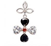 Ravishing Impressions 925 Sterling Silver Black Onyx Crystal Red Quartz Pendant White Rhodium Plated Heart Bezel Set Natural Gemstone Handmade Statement Women's Jewelry