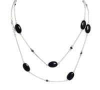 Ravishing Impressions 925 Sterling Silver Black Onyx Smoky Quartz Necklace Oval Round Cabochon Artisan Statement Gemstone Jewelry Women Fashion Wear 37 Inch Chain Designer Accessories