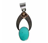 Ravishing Impressions 925 Sterling Silver Black Rhodium Plated Pendant with Chain Arizona Turquoise Smoky Quartz Oval Round Cabochon Bezel Setting Jewelry Gift for Women Christmas