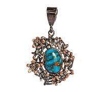 Ravishing Impressions 925 Sterling Silver Black Rhodium Rose Gold Plated Pendant with Chain Blue Copper Turquoise Oval 10x14mm Cabochon Bezel Handmade Jewelry Gift