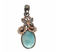 Ravishing Impressions 925 Sterling Silver Black Rhodium Rose Gold Plated Pendant with Chain Larimar Oval Cabochon 16x12mm Blue Gemstone Jewelry Gift for Women