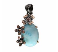 Ravishing Impressions 925 Sterling Silver Black Rhodium Rose Gold Plated Pendant with Chain Larimar Oval Cabochon 15x20mm Garnet Accent Blue Red Gemstone Jewelry Gift for Women
