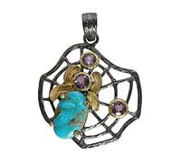 Ravishing Impressions 925 Sterling Silver Black Rhodium Yellow Gold Plated Pendant with Chain Arizona Turquoise Amethyst Oval Round Cabochon Jewelry Gift for Women Christmas Anniversary