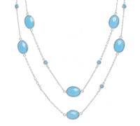 Ravishing Impressions 925 Sterling Silver Blue Chalcedony Blue Topaz Necklace Oval Round Artisan Statement Gemstone Jewelry Women Fashion Wear 37 Inch Chain Designer Accessories