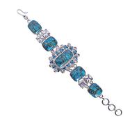 Ravishing Impressions 925 Sterling Silver Blue Copper Turquoise Quartz Bracelet 8.27 Inches White Rhodium Plated Bezel Set Rectangle Square Trillion Statement Jewelry for Women