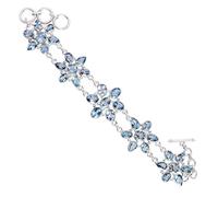 Ravishing Impressions 925 Sterling Silver Blue Topaz Bracelet 8.4 Inches White Rhodium Plated Round Pear Oval 6x4mm 6mm Faceted Bezel Set Toggle Clasp Jewelry for Women