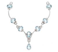 Ravishing Impressions 925 Sterling Silver Blue Topaz Necklace Oval Round Faceted Artisan Statement Gemstone Jewelry Women Fashion Wear 21 Inch Chain Designer Elegant Accessories Sparkling Crystal