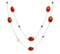 Ravishing Impressions 925 Sterling Silver Carnelian Necklace Oval Round Faceted Artisan Statement Gemstone Jewelry Women Fashion Wear 37 Inch Chain Designer Accessories