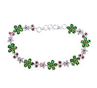 Ravishing Impressions 925 Sterling Silver Chrome Diopside Carnelian Bracelet 7.95 Inches White Rhodium Plated Oval Round Faceted Prong Set Lobster Clasp Green Orange Gemstone Jewelry for Women