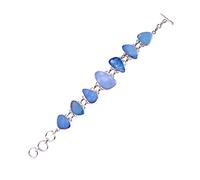 Ravishing Impressions 925 Sterling Silver Doublet Fire Opal Bracelet 7.68 Inches White Rhodium Plated Fancy 13x25mm 10x18mm Cabochon Bezel Set Toggle Clasp Blue Statement Gemstone Jewelry for Women