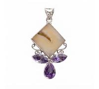 Ravishing Impressions 925 Sterling Silver Druzy Agate Amethyst Pendant White Rhodium Plated Rectangle Marquise Bezel Set Natural Purple Gemstone Handmade Artisan Women's Jewelry