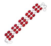 Ravishing Impressions 925 Sterling Silver Garnet Quartz Bracelet 7.8 Inches White Rhodium Plated Oval 6x8mm Faceted Bezel Set Clasp Red Gemstone Jewelry for Women