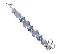 Ravishing Impressions 925 Sterling Silver Green Amethyst Blue Quartz Bracelet 8.78 Inches White Rhodium Plated Bezel Set Oval Cabochon Toggle Statement Jewelry
