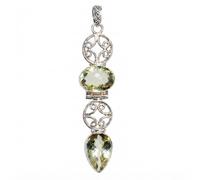 Ravishing Impressions 925 Sterling Silver Green Amethyst Pendant Bezel Set Oval Pear Natural Green Gemstone Handmade Artisan Contemporary Statement Women's Jewelry