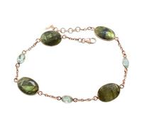 Ravishing Impressions 925 Sterling Silver Labradorite & Blue Topaz Bracelet for Women - Rose Gold Plated Oval Cabochon Multicolor Gemstone, Bezel Set Lobster Clasp Chain Bracelet 9.5 Inch