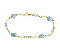Ravishing Impressions 925 Sterling Silver Larimar Blue Topaz Bracelet 9.65 Inches Yellow Gold Plated Blue Gemstone Bezel Set Oval Cabochon Tennis Jewelry for Women