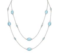 Ravishing Impressions 925 Sterling Silver Larimar Blue Topaz Necklace Oval Cabochon Artisan Statement Gemstone Jewelry Women Fashion Wear 37 Inch Chain Designer Accessories