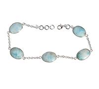 Ravishing Impressions 925 Sterling Silver Larimar Bracelet 8.46 Inches White Rhodium Plated Blue Gemstone Bezel Set Oval Cabochon Tennis Jewelry for Women