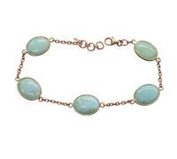 Ravishing Impressions 925 Sterling Silver Larimar Bracelet for Women - Rose Gold Plated Oval Blue Cabochon Gemstone, Bezel Set Lobster Clasp Chain Bracelet, Ocean Inspired Fine Jewelry 8.25 Inch