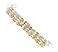 Ravishing Impressions 925 Sterling Silver Lemon Quartz Citrine Bracelet 8.4 Inches White Rhodium Plated Marquise Oval 6x12mm 5x3mm Faceted Bezel Set Toggle Clasp Jewelry for Women