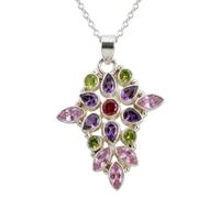 Ravishing Impressions 925 Sterling Silver Multi Gem Pendant Necklace with Amethyst, Peridot, Carnelian & Pink Quartz - Colorful Gemstone Jewelry Gift for Women