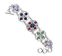 Ravishing Impressions 925 Sterling Silver Multi Quartz Bracelet 7.60 Inches White Rhodium Plated Multicolor Gemstone Faceted Bezel Set Toggle Statement Jewelry
