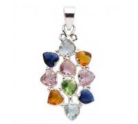 Ravishing Impressions 925 Sterling Silver Multi Quartz Heart Pendant White Rhodium Plated Bezel Set Multicolor Natural Gemstone Handmade Women's Fashion Jewelry Statement Necklace Pendant