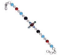 Ravishing Impressions 925 Sterling Silver Multicolor Garnet Black Onyx Blue Quartz Green Onyx Bracelet 8.27 Inches White Rhodium Plated Faceted Bezel Set Statement Jewelry for Women
