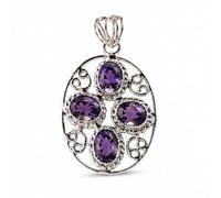 Ravishing Impressions 925 Sterling Silver Natural Amethyst Oval Pendant White Rhodium Plated Bezel Set Purple Gemstone Handmade Artisan Contemporary Women's Jewelry