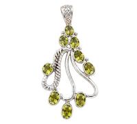 Ravishing Impressions 925 Sterling Silver Natural Peridot Pendant White Rhodium Plated Oval Round Bezel Set Green Gemstone Handmade Artisan Contemporary Women's Jewelry