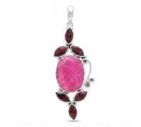 Ravishing Impressions 925 Sterling Silver Natural Ruby Garnet Pendant White Rhodium Plated Bezel Set Oval Marquise Red Gemstone Handmade Artisan Fashion Women's Jewelry